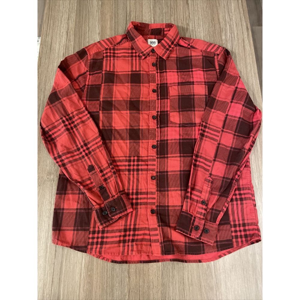 BDG Plaid Cotton Button Up‎ Shirt Red Mens M Medium Long Sleeve
